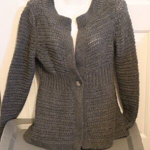 Ann Taylor Loft Grey Open Knit Single Button Cardigan Sweater Size Medium